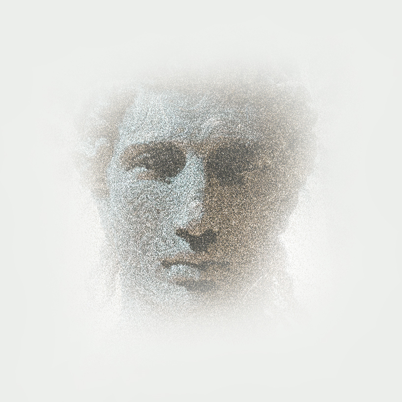 A stippled human figure with a contemplative expression